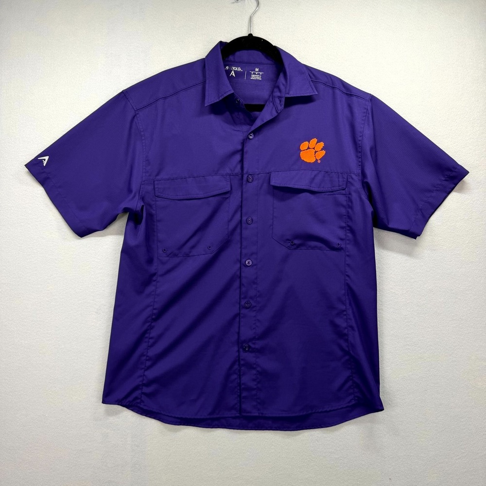 Clemson Tigers Shirt Mens Medium Purple Antigua NCAA Football Sports Button Up